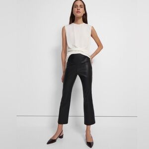 Theory Slim Kick Urban Genuine Leather Pants Cropped Bootcut Black Size 4